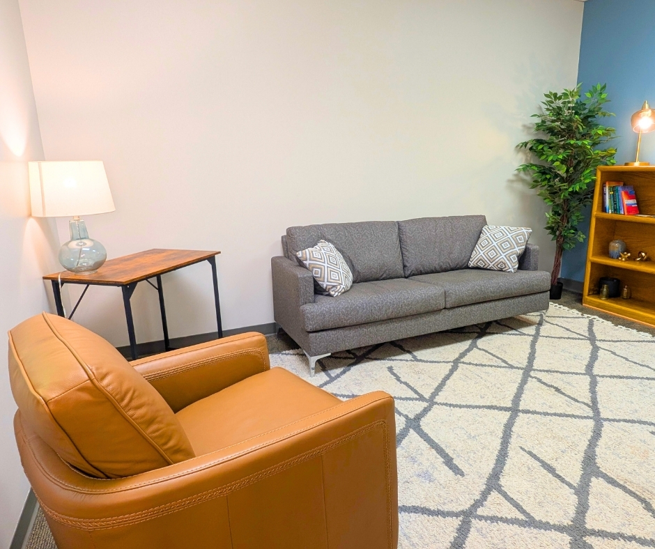 Comfortable and private therapy office interior at NorthWork Counseling in Lenexa, Kansas.